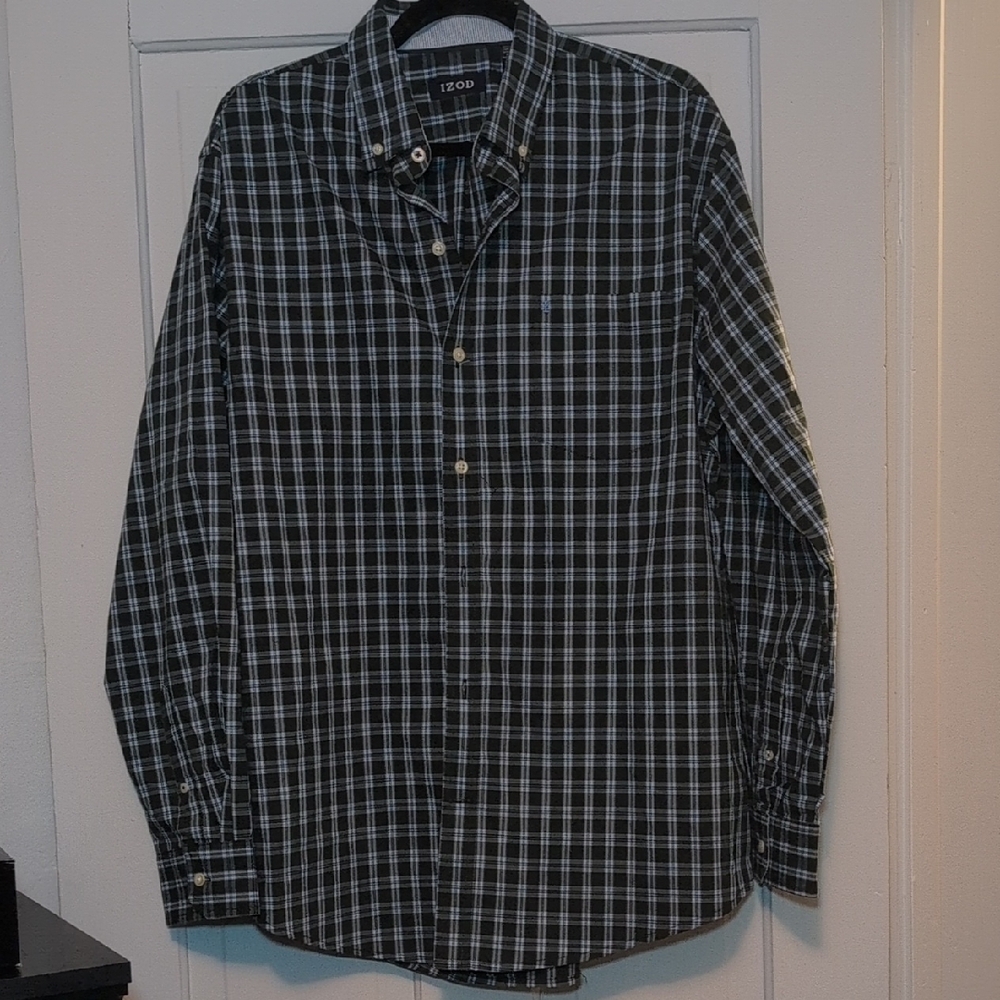 Izod Men's Dark Checkered Button Down Shirt